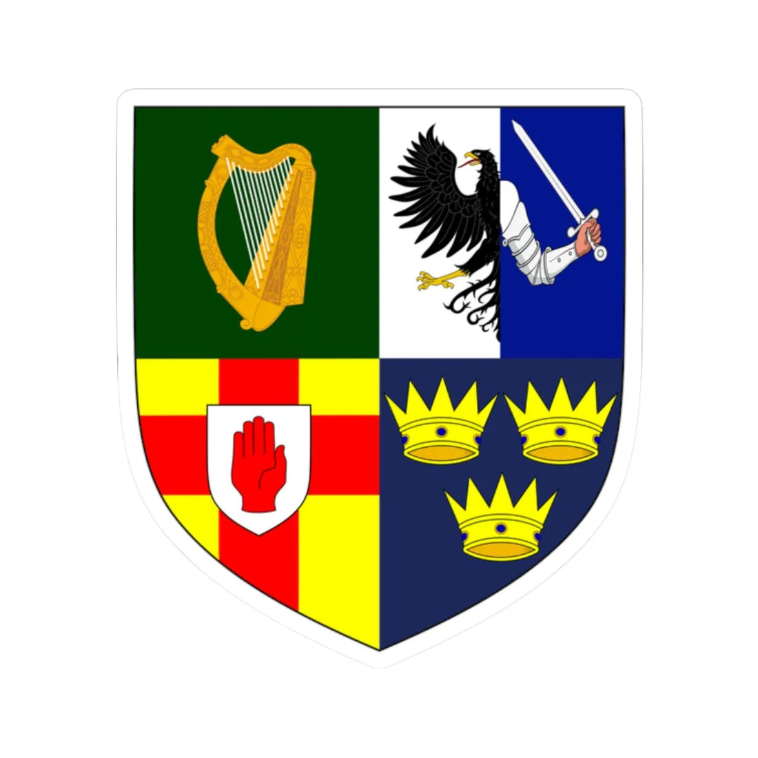 Provincial Arms of Ireland - STICKER Vinyl Kiss-Cut Decal 2 Inch White - The Sticker Space