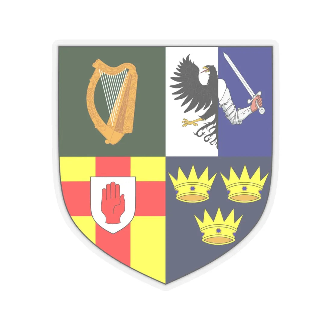 Provincial Arms of Ireland - STICKER Vinyl Kiss-Cut Decal 4 Inch Transparent - The Sticker Space
