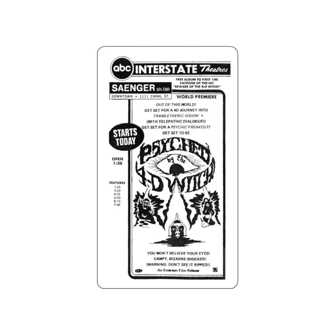PSYCHED BY THE 4D WITCH 1973 Movie Poster STICKER Vinyl Die-Cut Decal 4 Inch - The Sticker Space