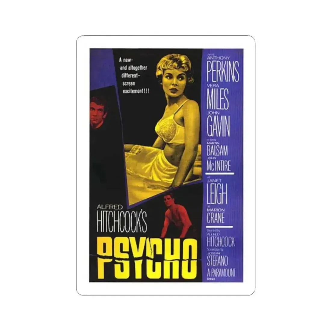 PSYCHO 1960 Movie Poster - STICKER Vinyl Kiss-Cut Decal 2 Inch White - The Sticker Space