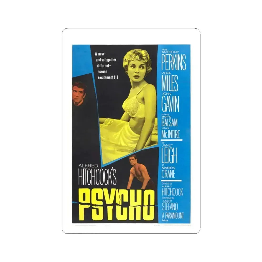 Psycho 1960 Movie Poster - STICKER Vinyl Kiss-Cut Decal 4 Inch White - The Sticker Space