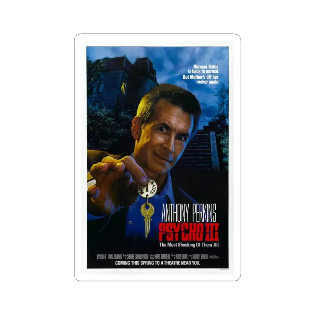 Psycho III 1986 Movie Poster - STICKER Vinyl Kiss-Cut Decal 4 Inch White - The Sticker Space