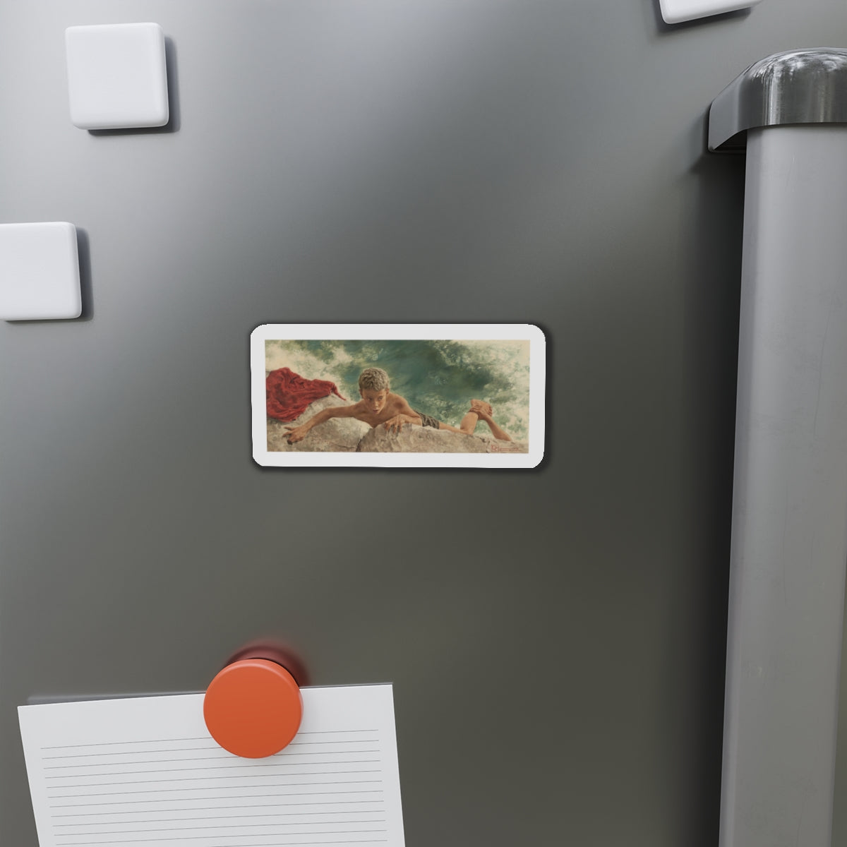 Pulling Him Back In, Saturday Evening Post story illustration (Magazine Illustration) Refrigerator Magnet-The Sticker Space