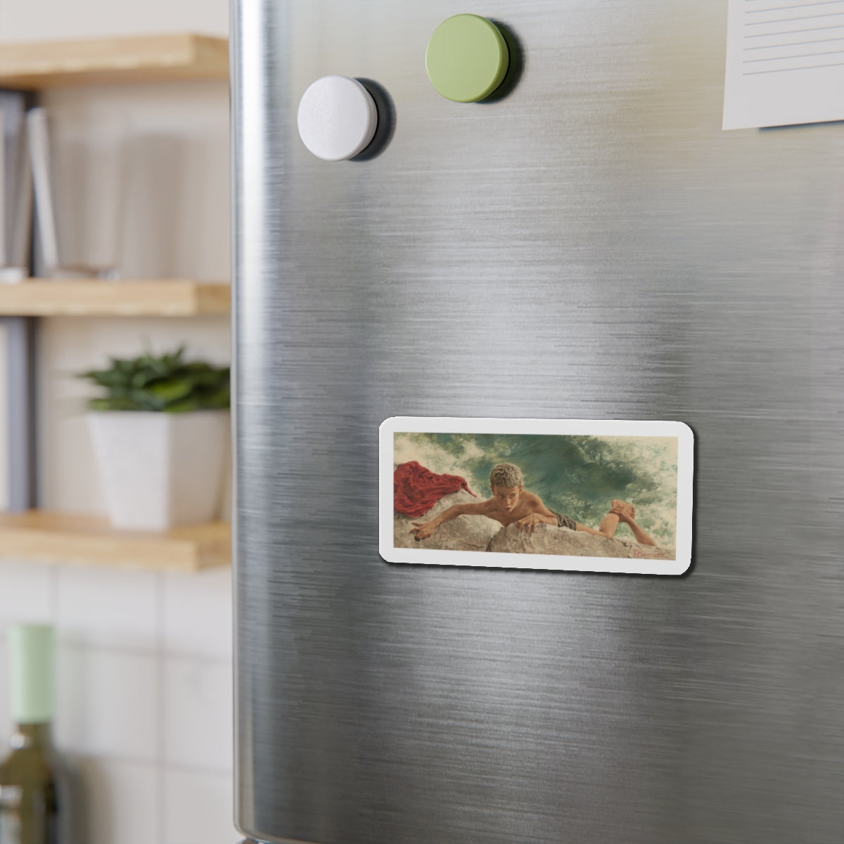 Pulling Him Back In, Saturday Evening Post story illustration (Magazine Illustration) Refrigerator Magnet-The Sticker Space