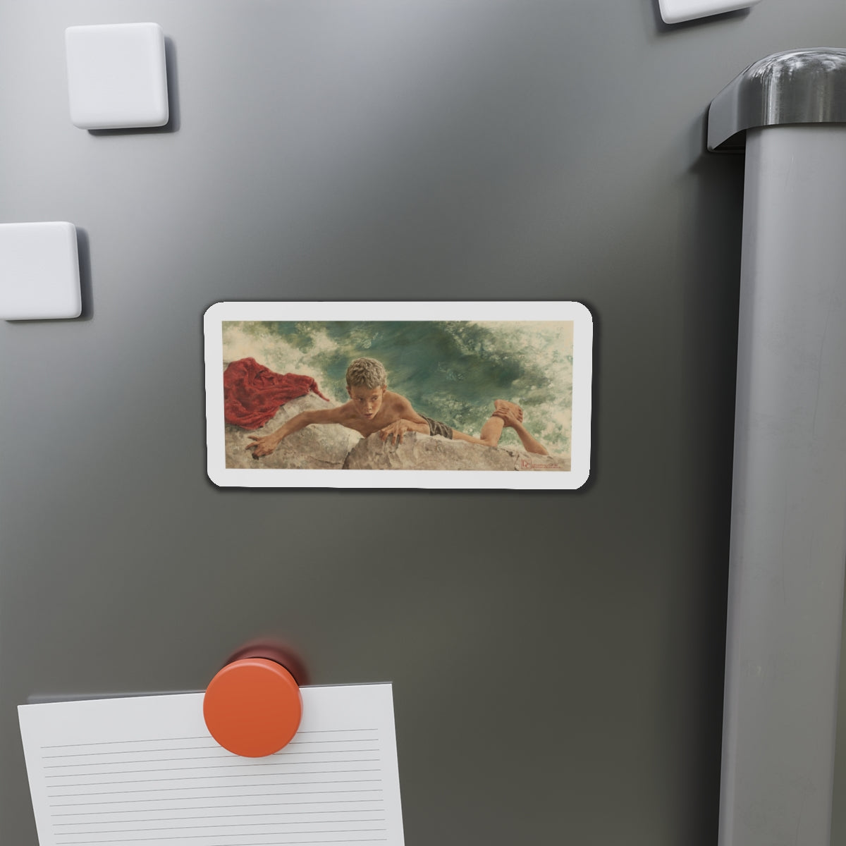 Pulling Him Back In, Saturday Evening Post story illustration (Magazine Illustration) Refrigerator Magnet-The Sticker Space