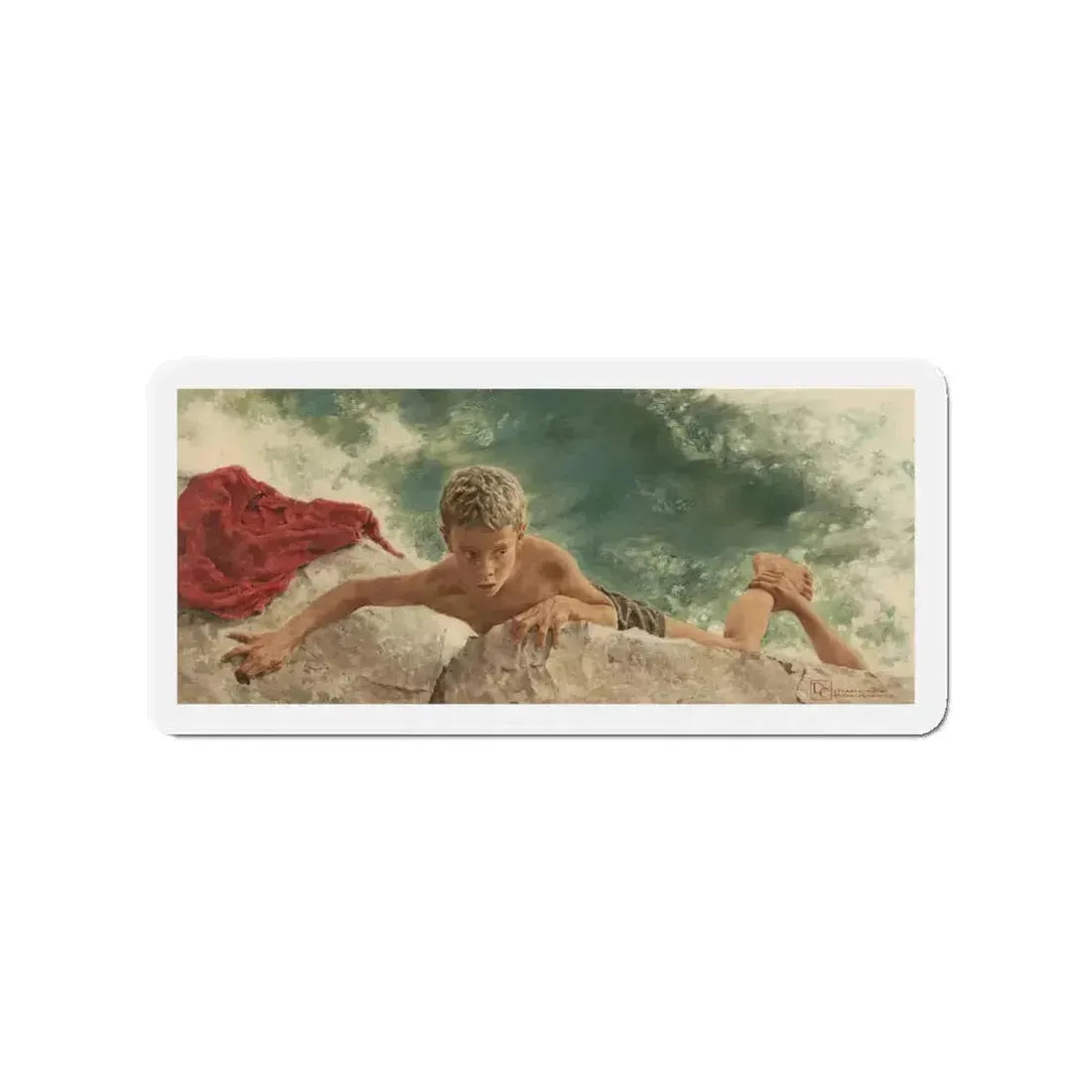 Pulling Him Back In, Saturday Evening Post story illustration (Magazine Illustration) Refrigerator Magnet 3 Inch Die-Cut - The Sticker Space