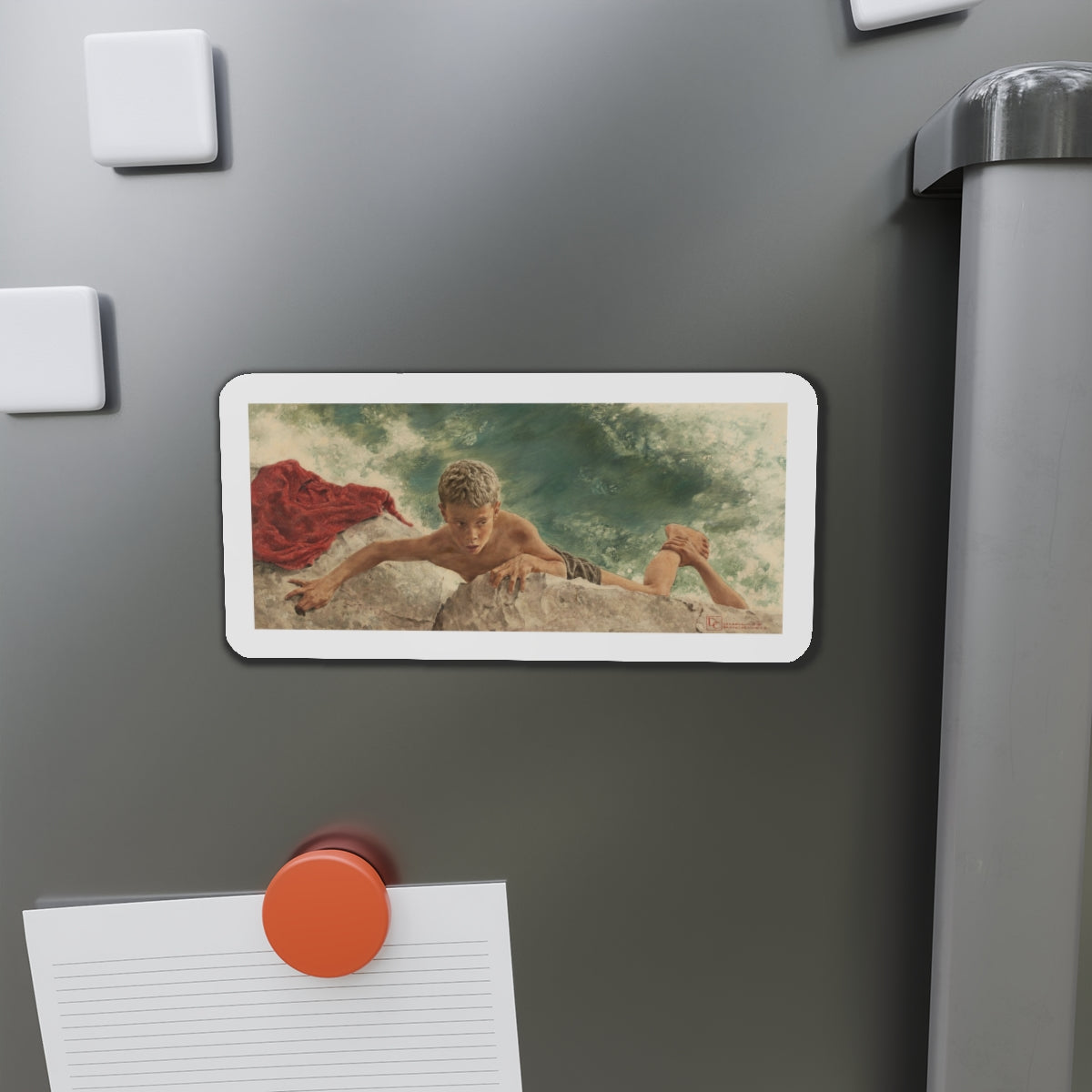 Pulling Him Back In, Saturday Evening Post story illustration (Magazine Illustration) Refrigerator Magnet-The Sticker Space