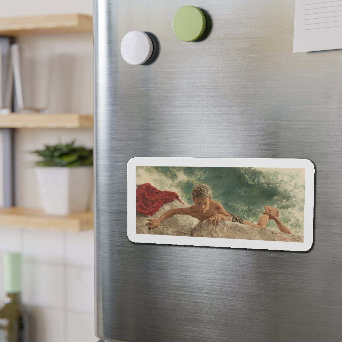 Pulling Him Back In, Saturday Evening Post story illustration (Magazine Illustration) Refrigerator Magnet-The Sticker Space