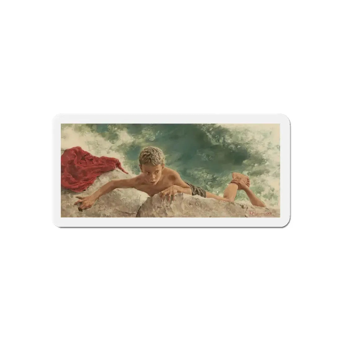 Pulling Him Back In, Saturday Evening Post story illustration (Magazine Illustration) Refrigerator Magnet - The Sticker Space