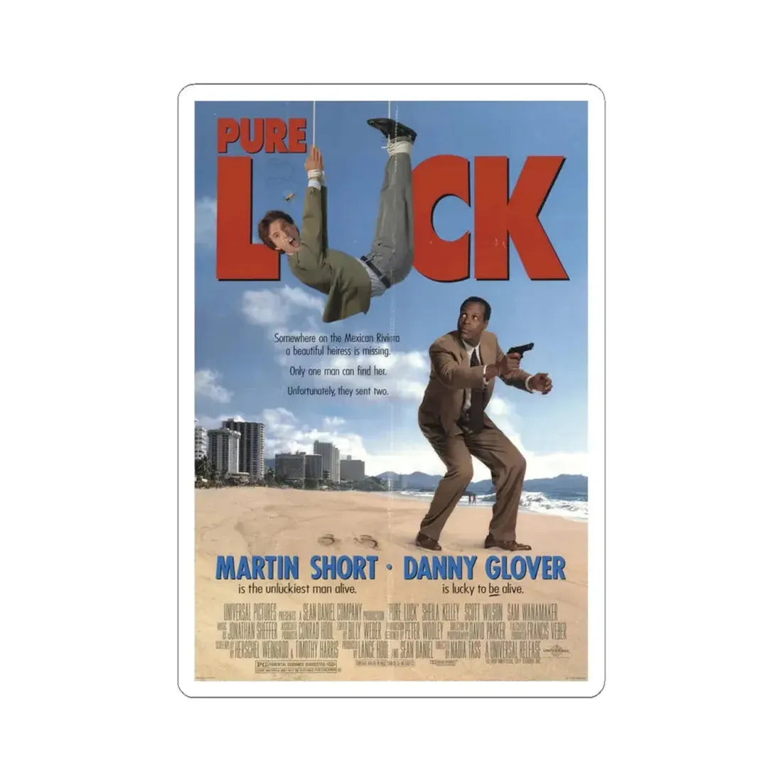 Pure Luck 1991 Movie Poster - STICKER Vinyl Kiss-Cut Decal 4 Inch White - The Sticker Space