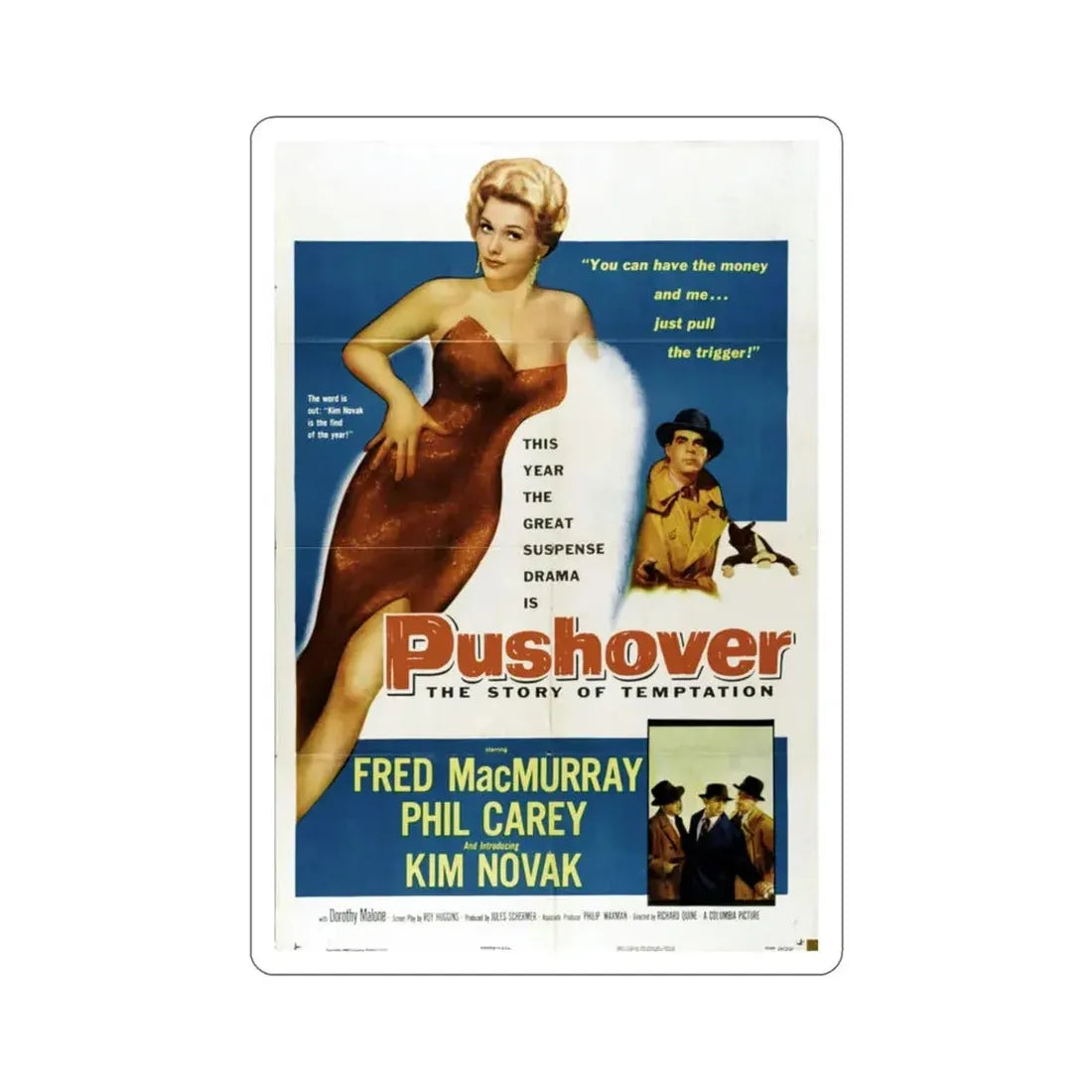Pushover 1954 Movie Poster STICKER Vinyl Die-Cut Decal 3 Inch - The Sticker Space