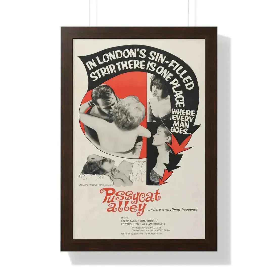 PUSSYCAT ALLEY 1965 - Framed Movie Poster 16″ x 24″ Walnut - The Sticker Space