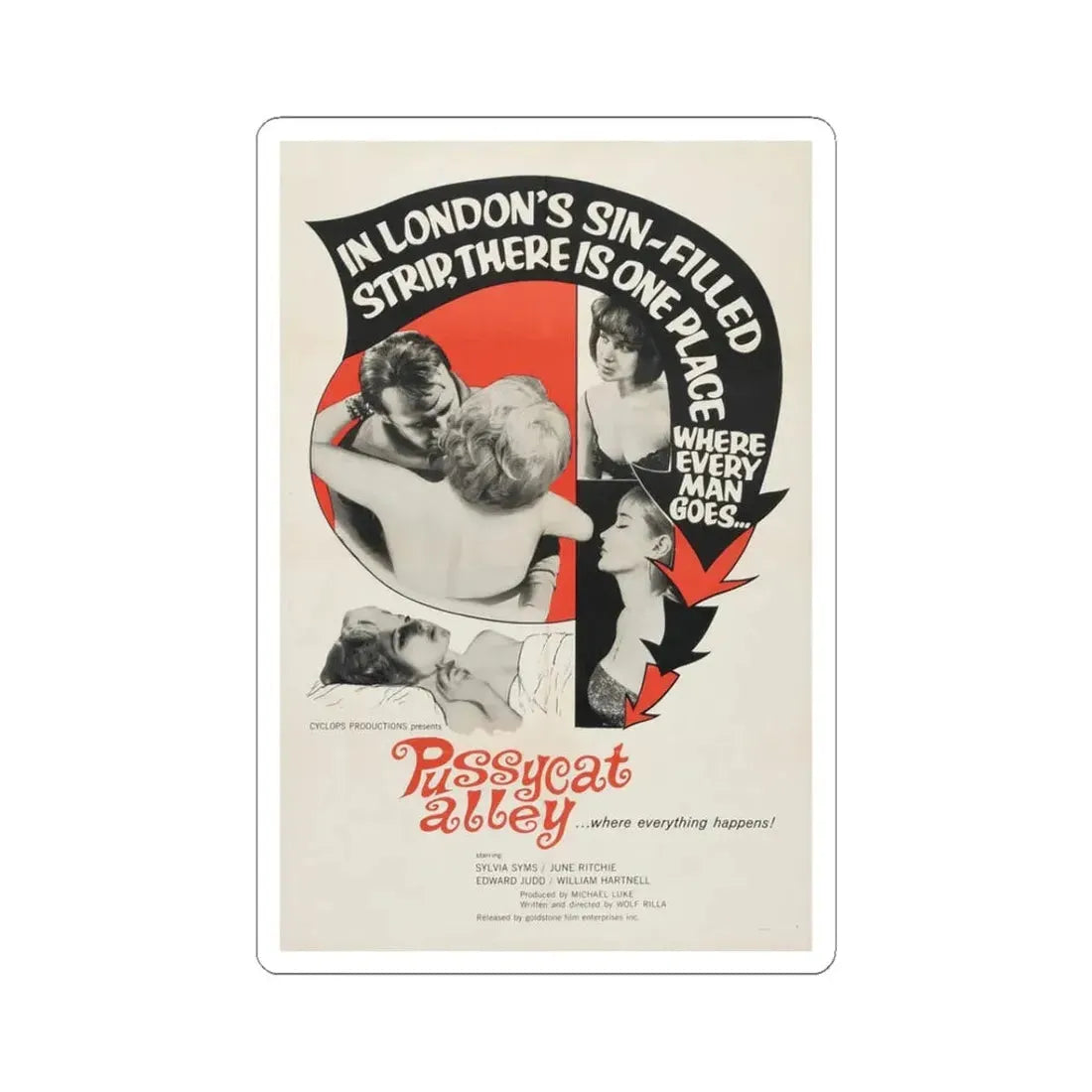 PUSSYCAT ALLEY 1965 Movie Poster - STICKER Vinyl Kiss-Cut Decal 3 Inch White - The Sticker Space