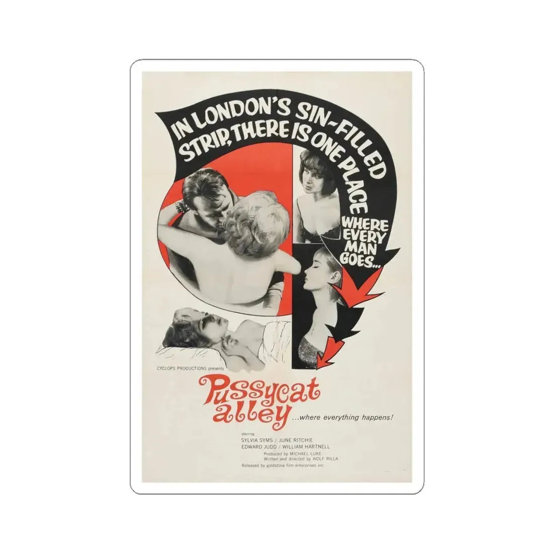 PUSSYCAT ALLEY 1965 Movie Poster - STICKER Vinyl Kiss-Cut Decal 6 Inch White - The Sticker Space