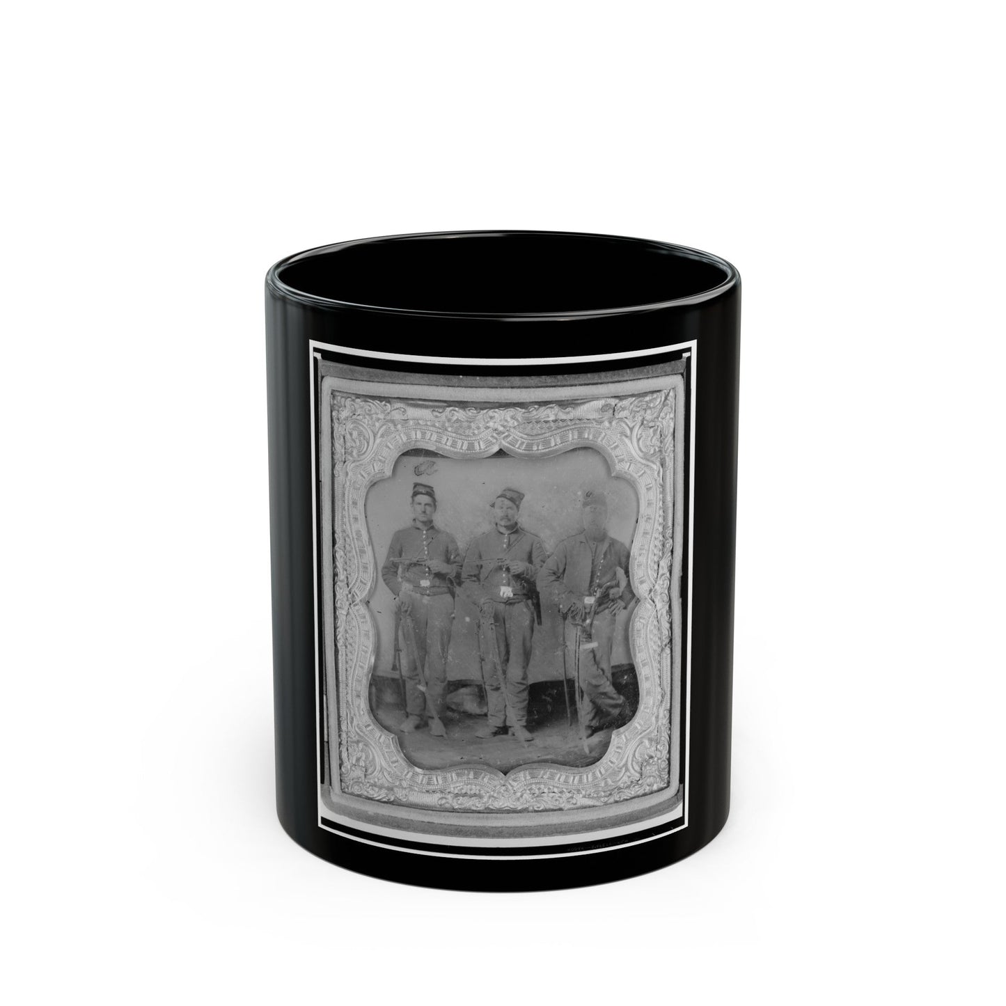 Pvt. Frank A. Remington And Two Other Union Soldiers, Full-Length Portrait, Facing Front (U.S. Civil War) Black Coffee Mug-11oz-The Sticker Space