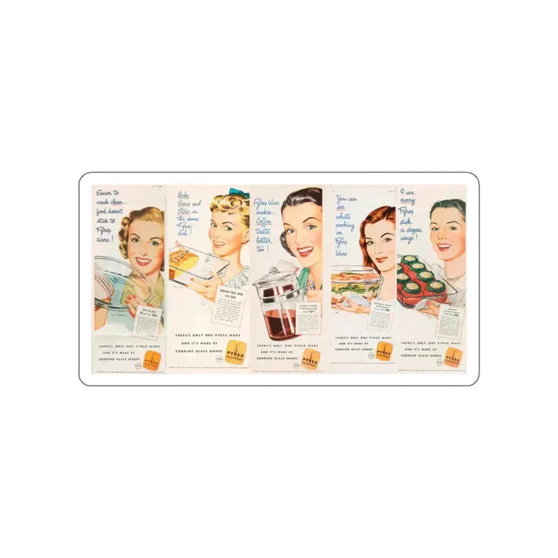 Pyrex 1940s ads (Magazine Illustration) STICKER Vinyl Die-Cut Decal White Die-Cut 3 Inch - The Sticker Space