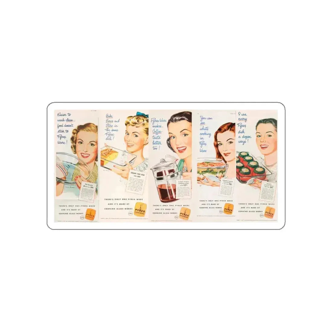 Pyrex 1940s ads (Magazine Illustration) STICKER Vinyl Die-Cut Decal White Die-Cut 5 Inch - The Sticker Space
