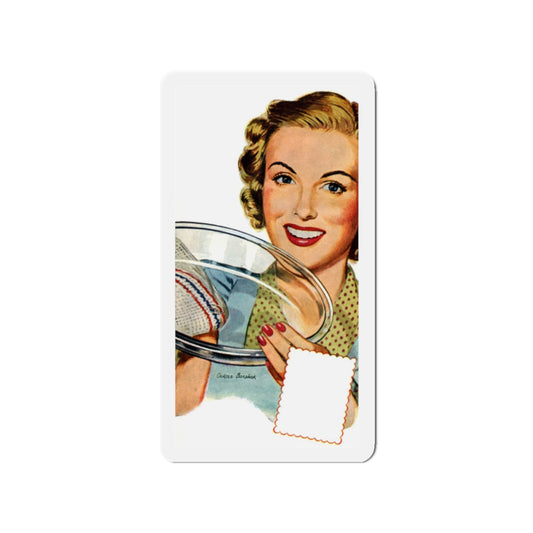 Pyrex Woman, detail from magazine illustraton, 1948 (Magazine Illustration) Refrigerator Magnet-2" x 2"-The Sticker Space