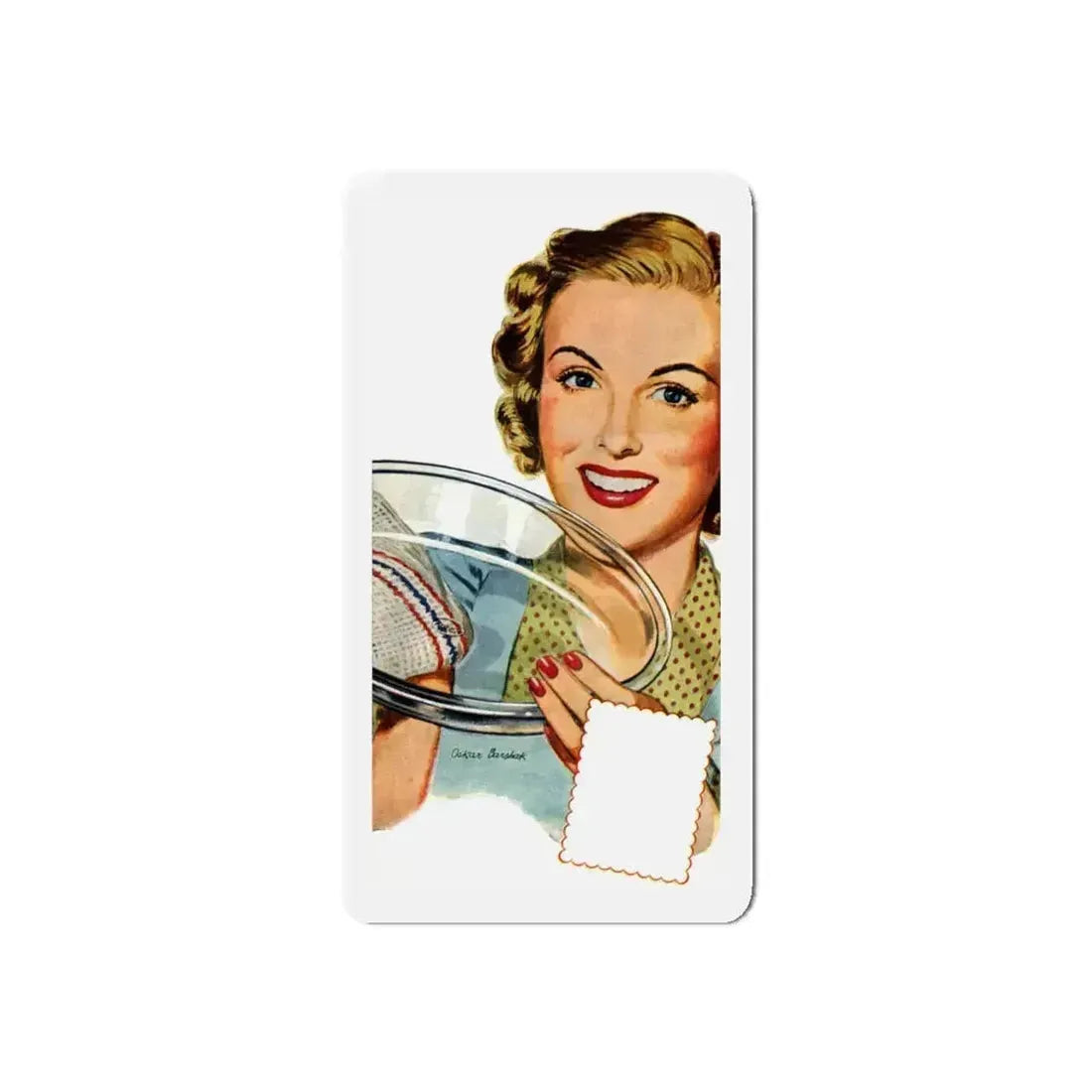 Pyrex Woman, detail from magazine illustraton, 1948 (Magazine Illustration) Refrigerator Magnet 4 Inch Die-Cut - The Sticker Space