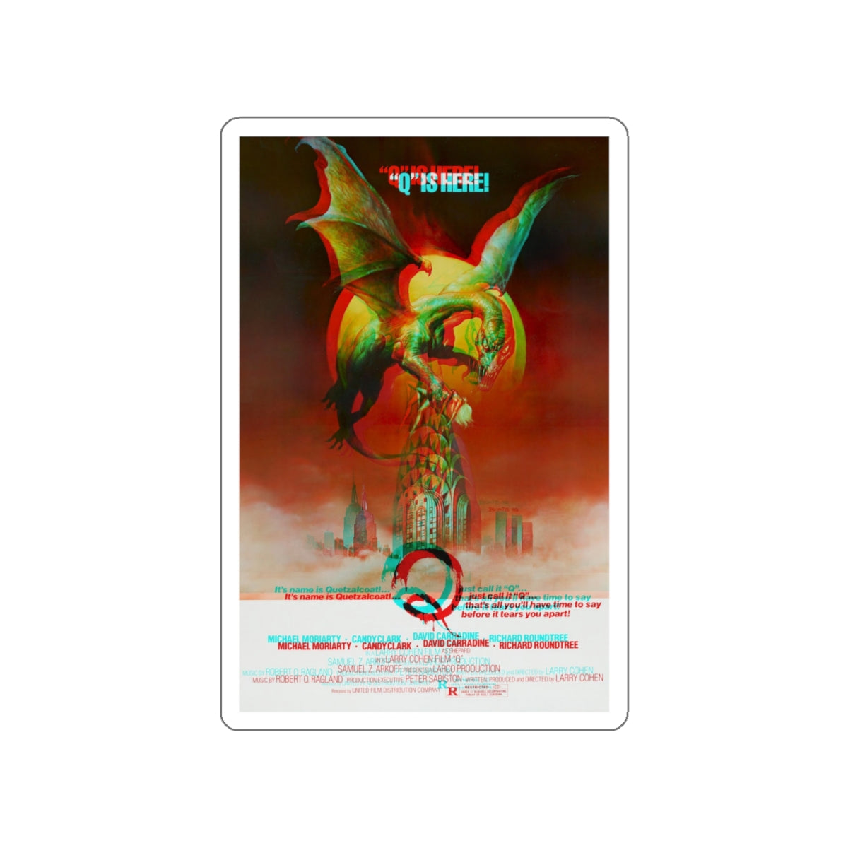 Q THE WINGED SERPENT (3D) 1982 Movie Poster STICKER Vinyl Die-Cut Decal-White-The Sticker Space