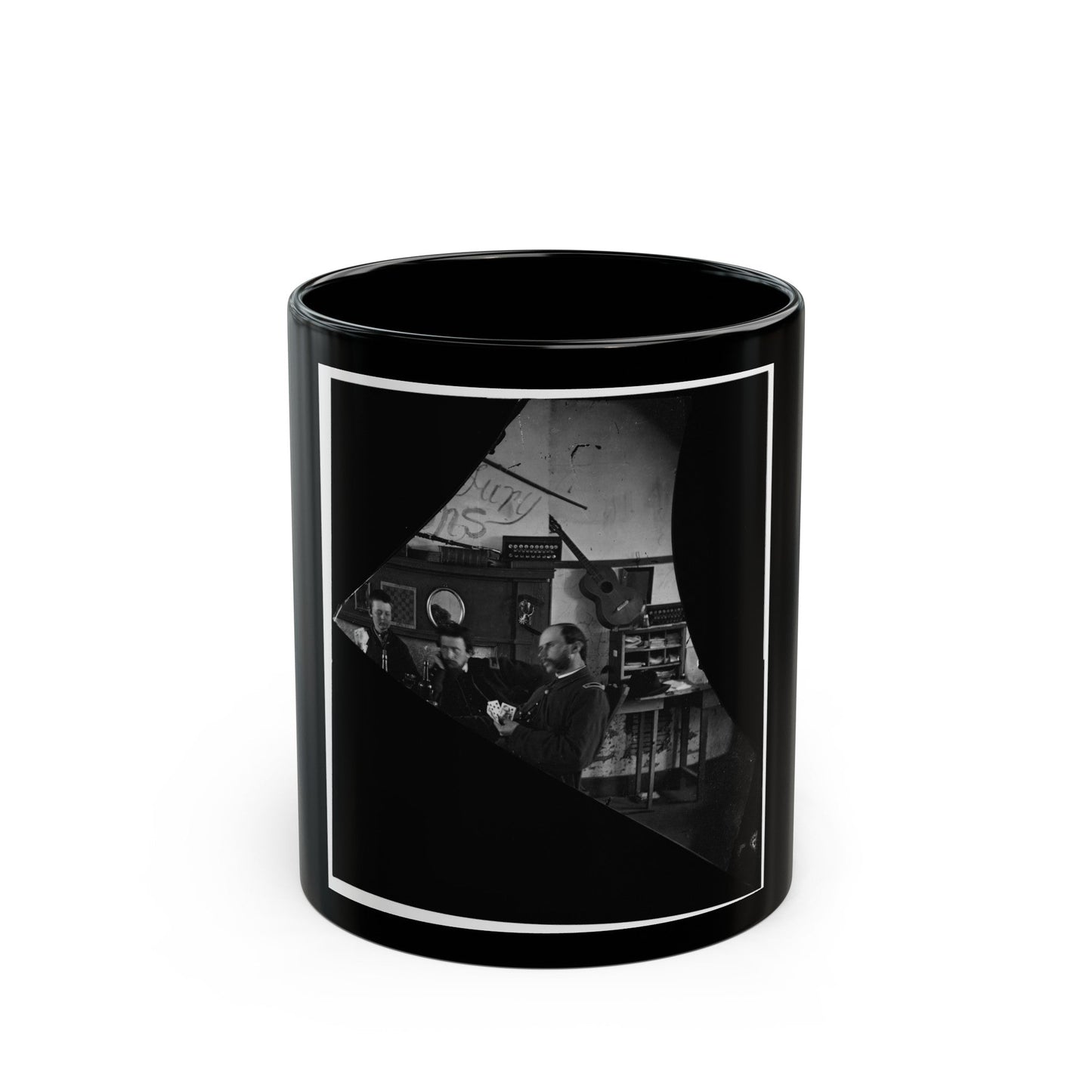 Quarters Of Dr. David Mckay (Army Of The James), Interior View Withi Men Playing Cards (U.S. Civil War) Black Coffee Mug-11oz-The Sticker Space