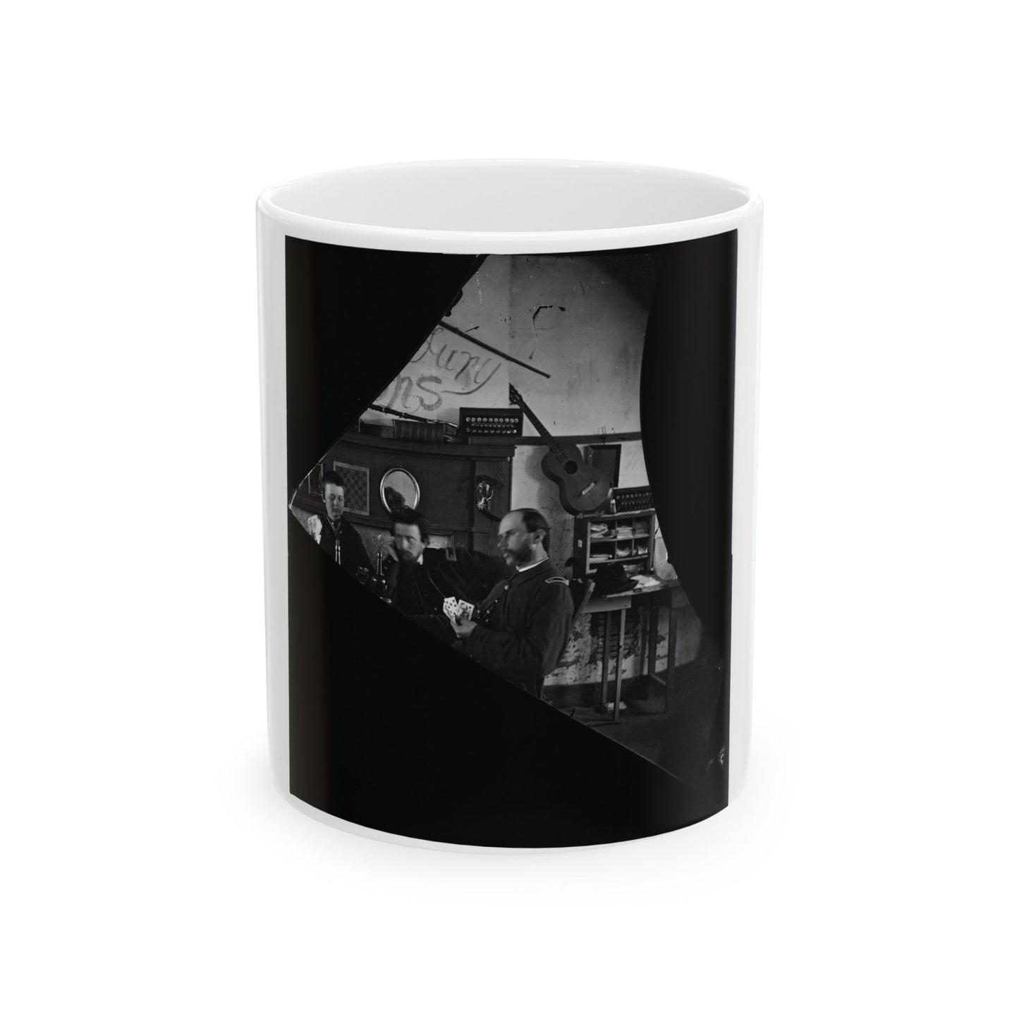 Quarters Of Dr. David Mckay (Army Of The James), Interior View Withi Men Playing Cards (U.S. Civil War) White Coffee Mug-11oz-The Sticker Space