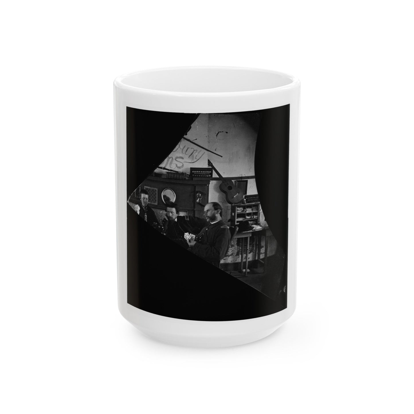 Quarters Of Dr. David Mckay (Army Of The James), Interior View Withi Men Playing Cards (U.S. Civil War) White Coffee Mug-15oz-The Sticker Space