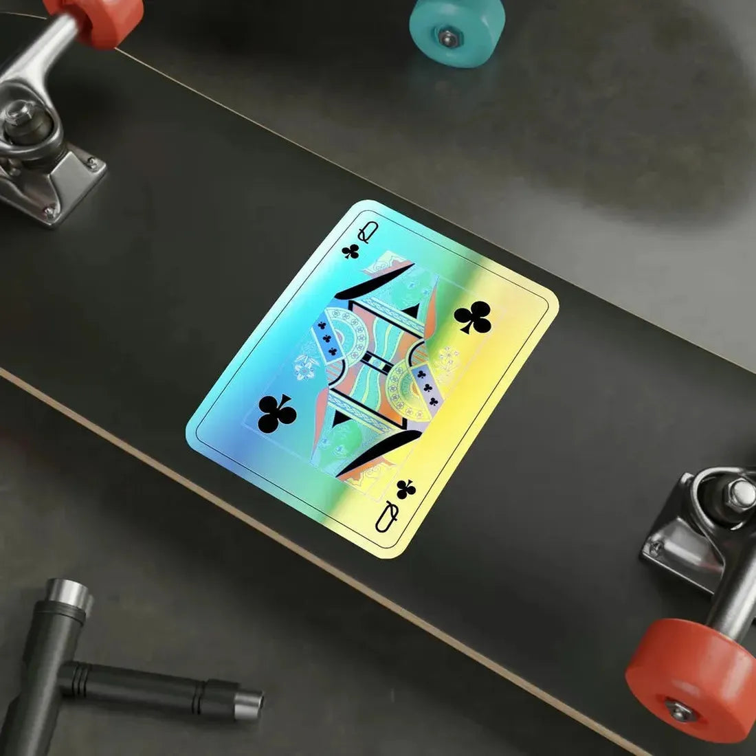 Queen of Clubs Playing Card Holographic STICKER Die-Cut Vinyl Decal - The Sticker Space