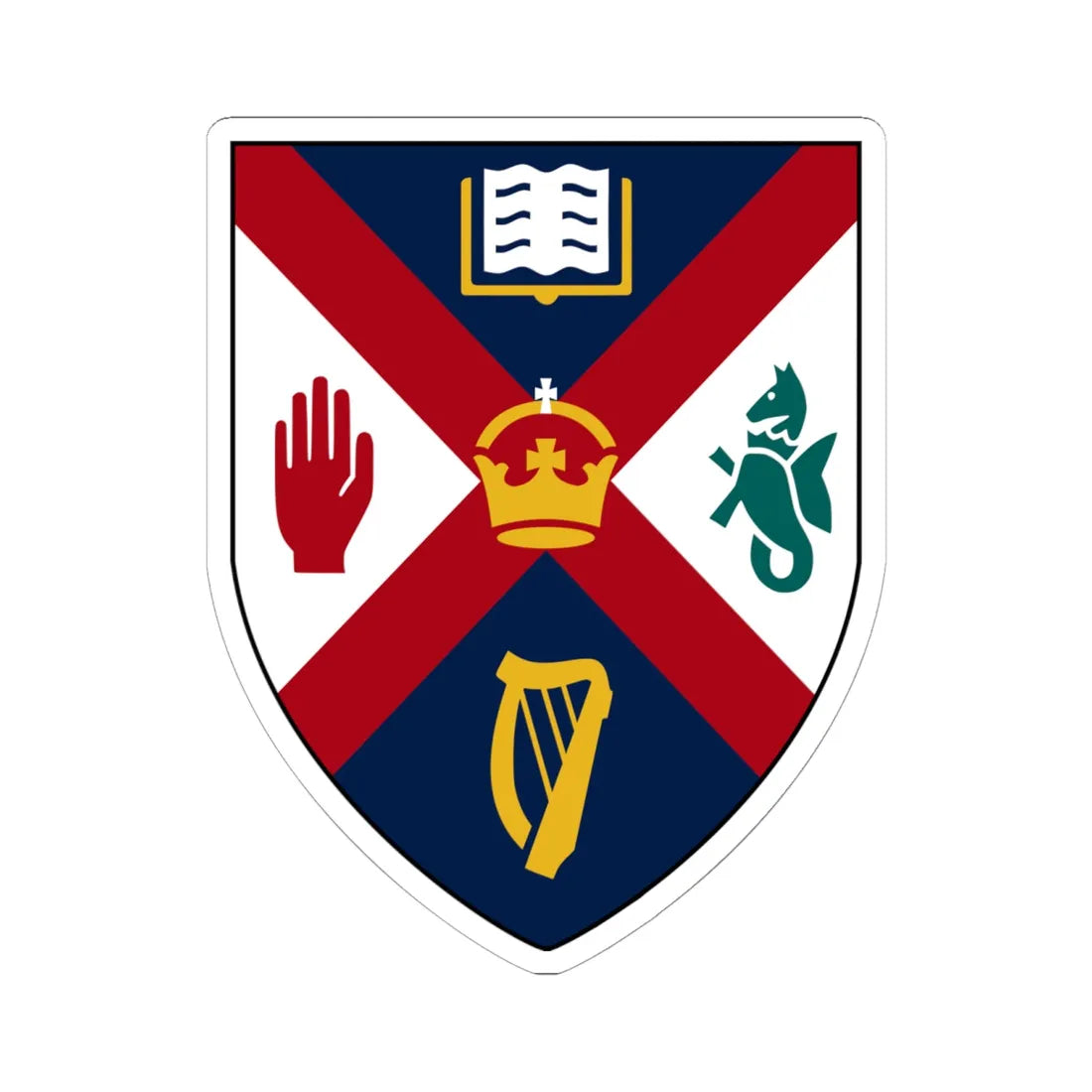 Queens University Belfast arms (United Kingdom) (Coat of Arms) STICKER Vinyl Kiss-Cut Decal 6 Inch White - The Sticker Space