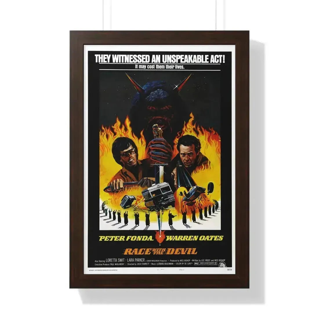 RACE WITH THE DEVIL 1975 - Framed Movie Poster 16″ x 24″ Walnut - The Sticker Space