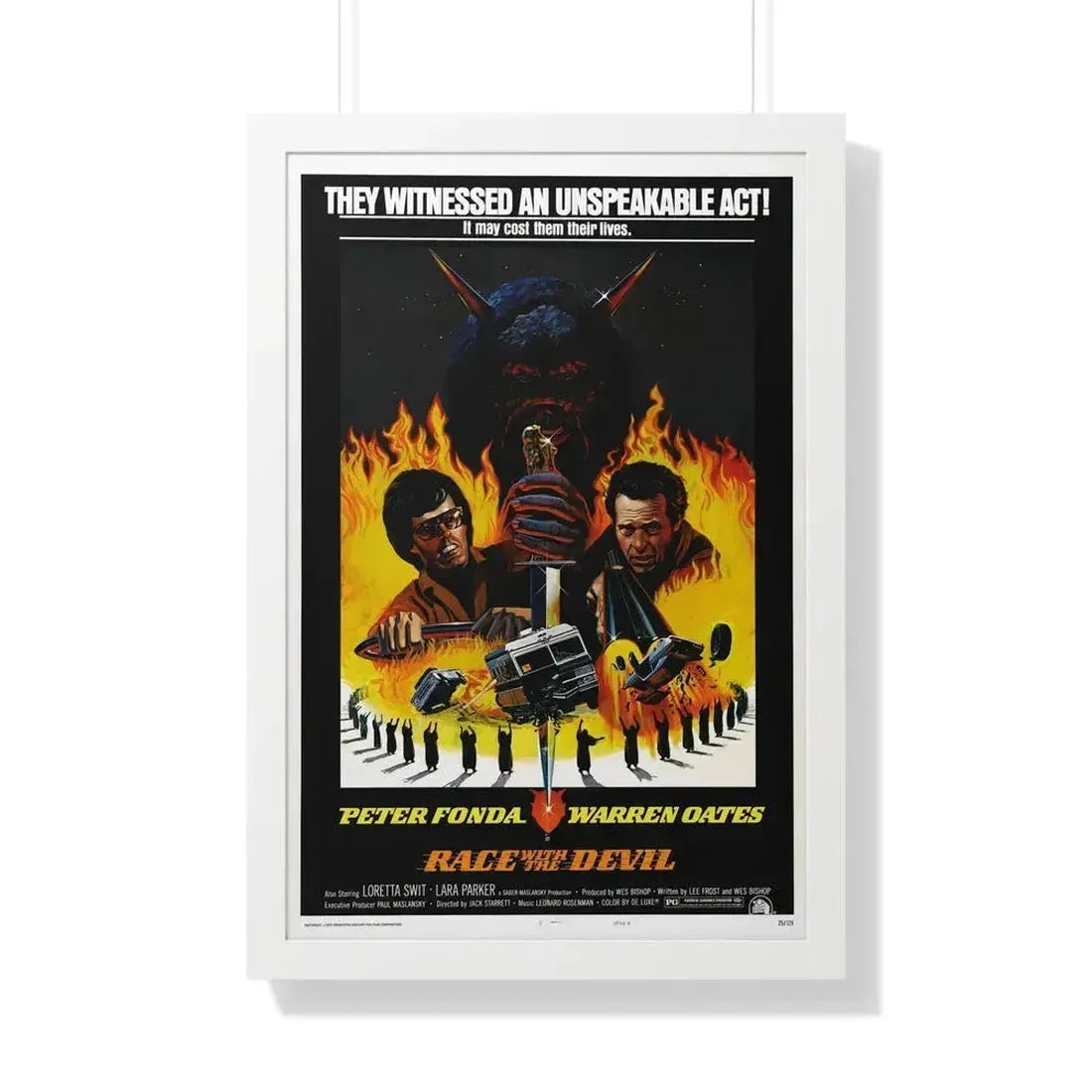 RACE WITH THE DEVIL 1975 - Framed Movie Poster 20" x 30" White - The Sticker Space