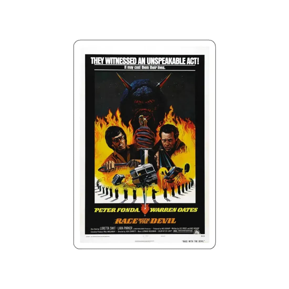 RACE WITH THE DEVIL 1975 Movie Poster STICKER Vinyl Die-Cut Decal 5 Inch - The Sticker Space