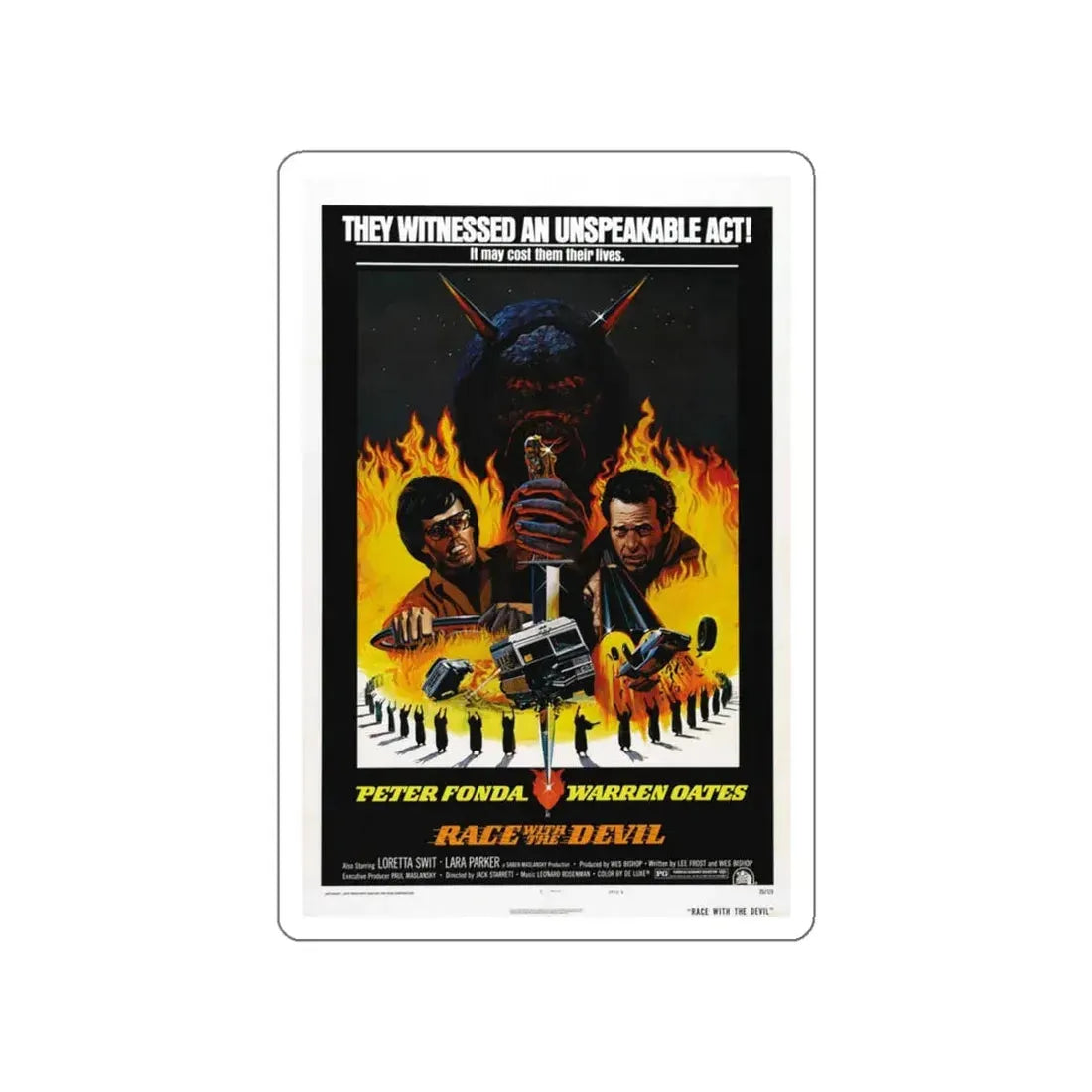 RACE WITH THE DEVIL 1975 Movie Poster STICKER Vinyl Die-Cut Decal - The Sticker Space