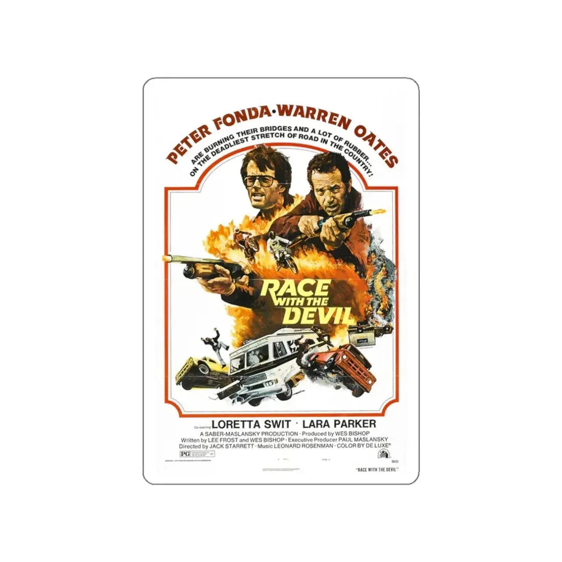 RACE WITH THE DEVIL (2) 1975 Movie Poster STICKER Vinyl Die-Cut Decal 3 Inch - The Sticker Space