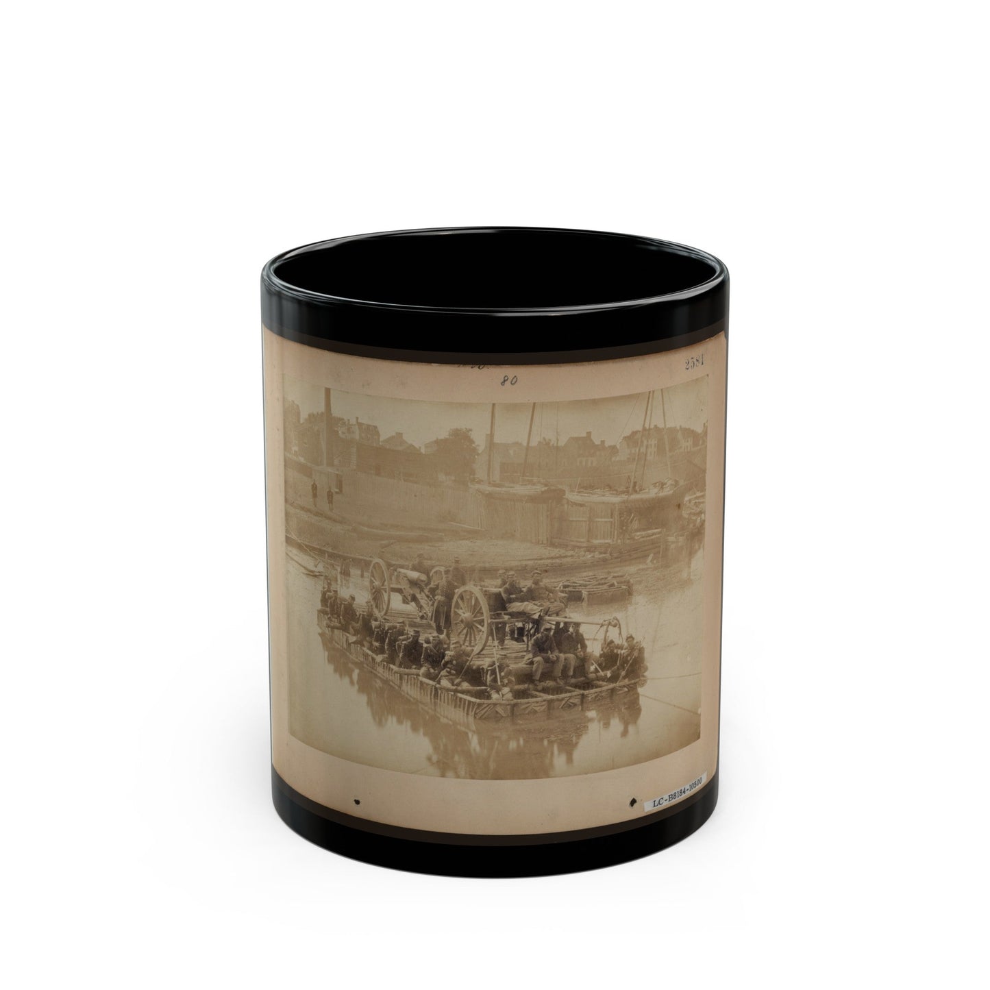 Raft Of Blanket Boats Ferrying Field Artillery And Men Over Potomac River (U.S. Civil War) Black Coffee Mug-11oz-The Sticker Space