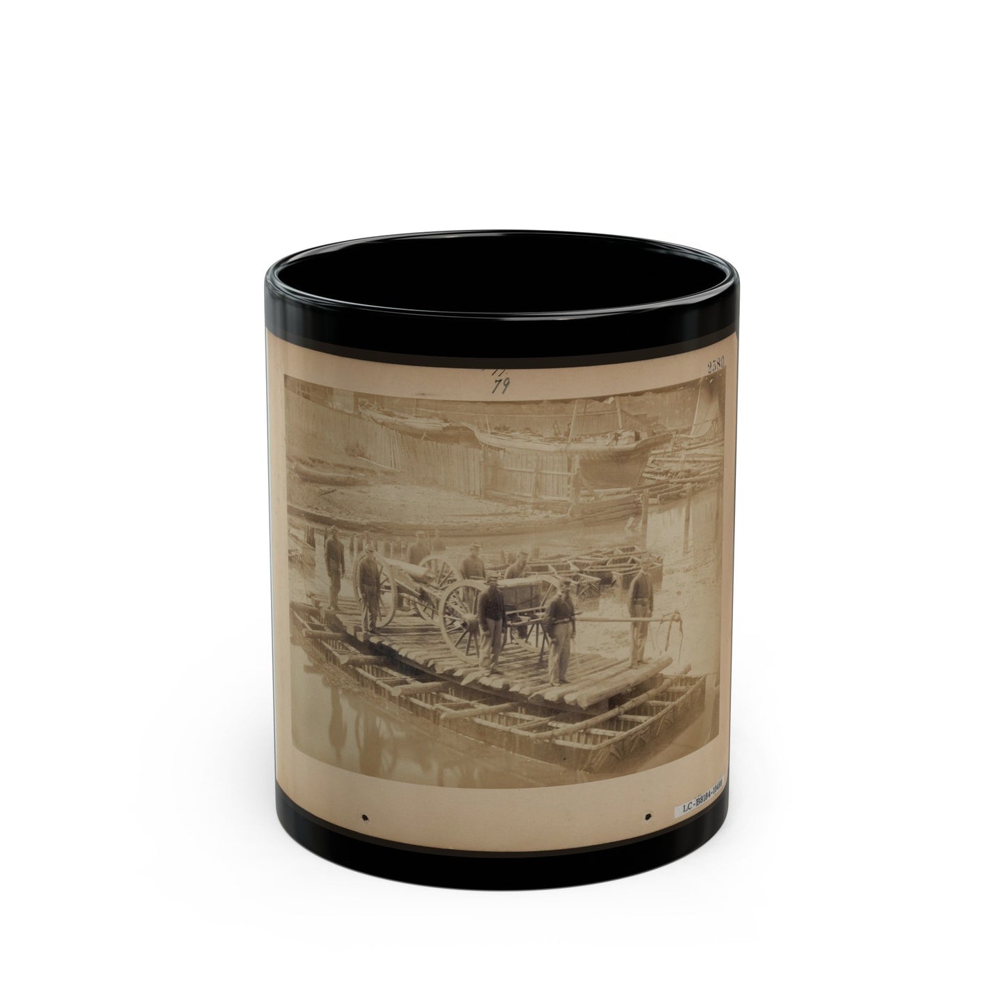 Raft Of Blanket Boats Ferrying Field Artillery And Soldiers Across The Potomac River (U.S. Civil War) Black Coffee Mug-11oz-The Sticker Space