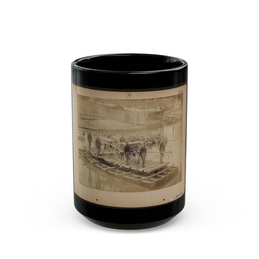 Raft Of Blanket Boats Ferrying Field Artillery And Soldiers Across The Potomac River (U.S. Civil War) Black Coffee Mug-15oz-The Sticker Space