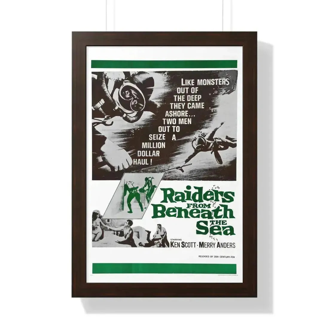 RAIDERS FROM BENEATH THE SEA 1964 - Framed Movie Poster 16″ x 24″ Walnut - The Sticker Space