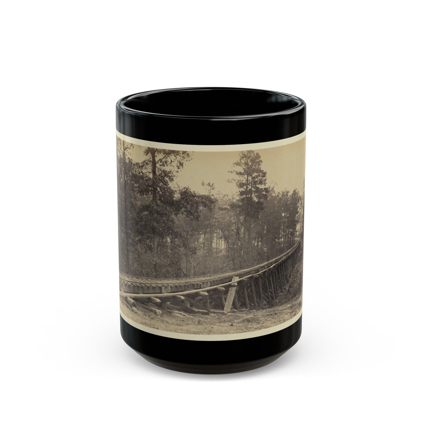 Railroad Bridge With Timber Trestles (U.S. Civil War) Black Coffee Mug-15oz-The Sticker Space