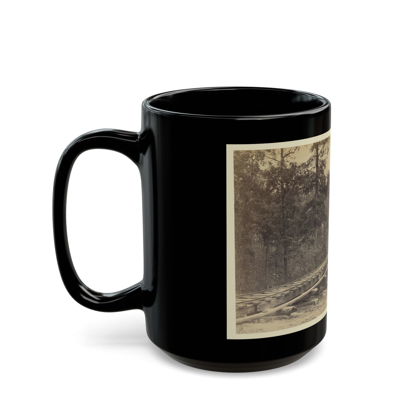 Railroad Bridge With Timber Trestles (U.S. Civil War) Black Coffee Mug-The Sticker Space