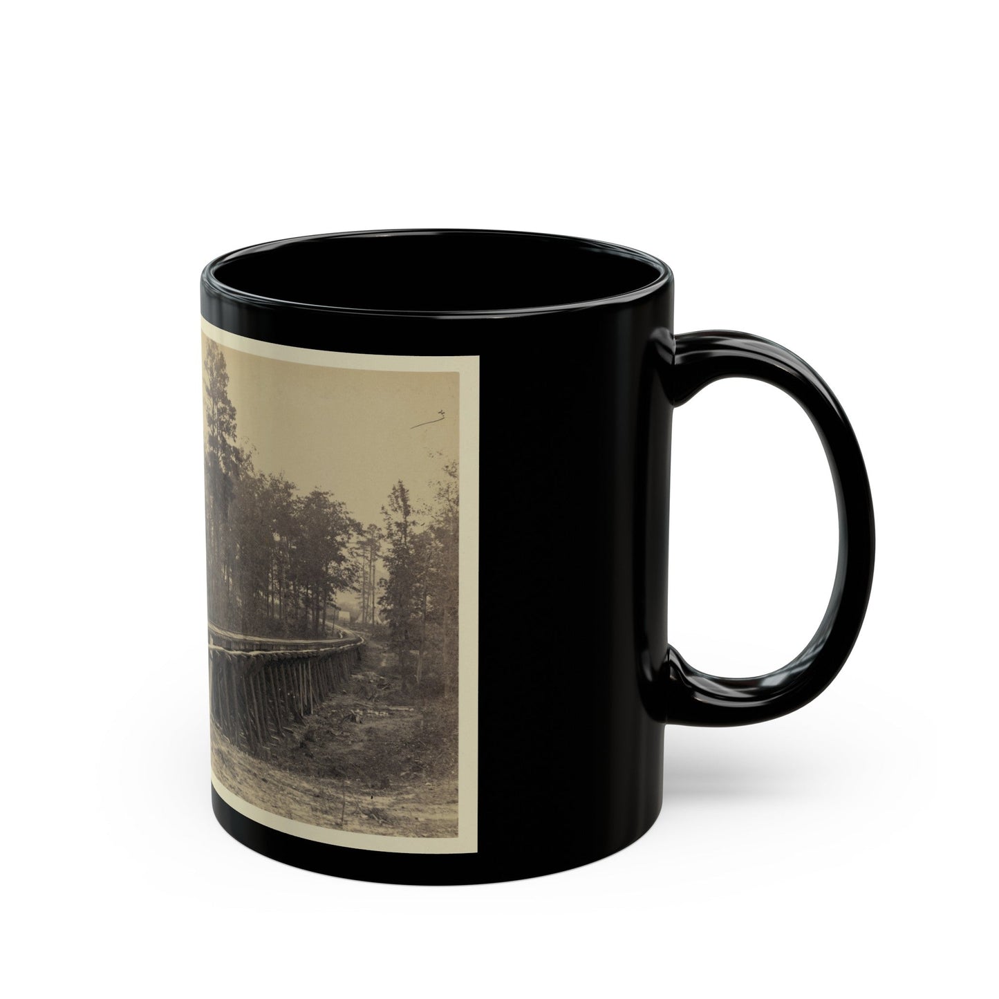 Railroad Bridge With Timber Trestles (U.S. Civil War) Black Coffee Mug-The Sticker Space