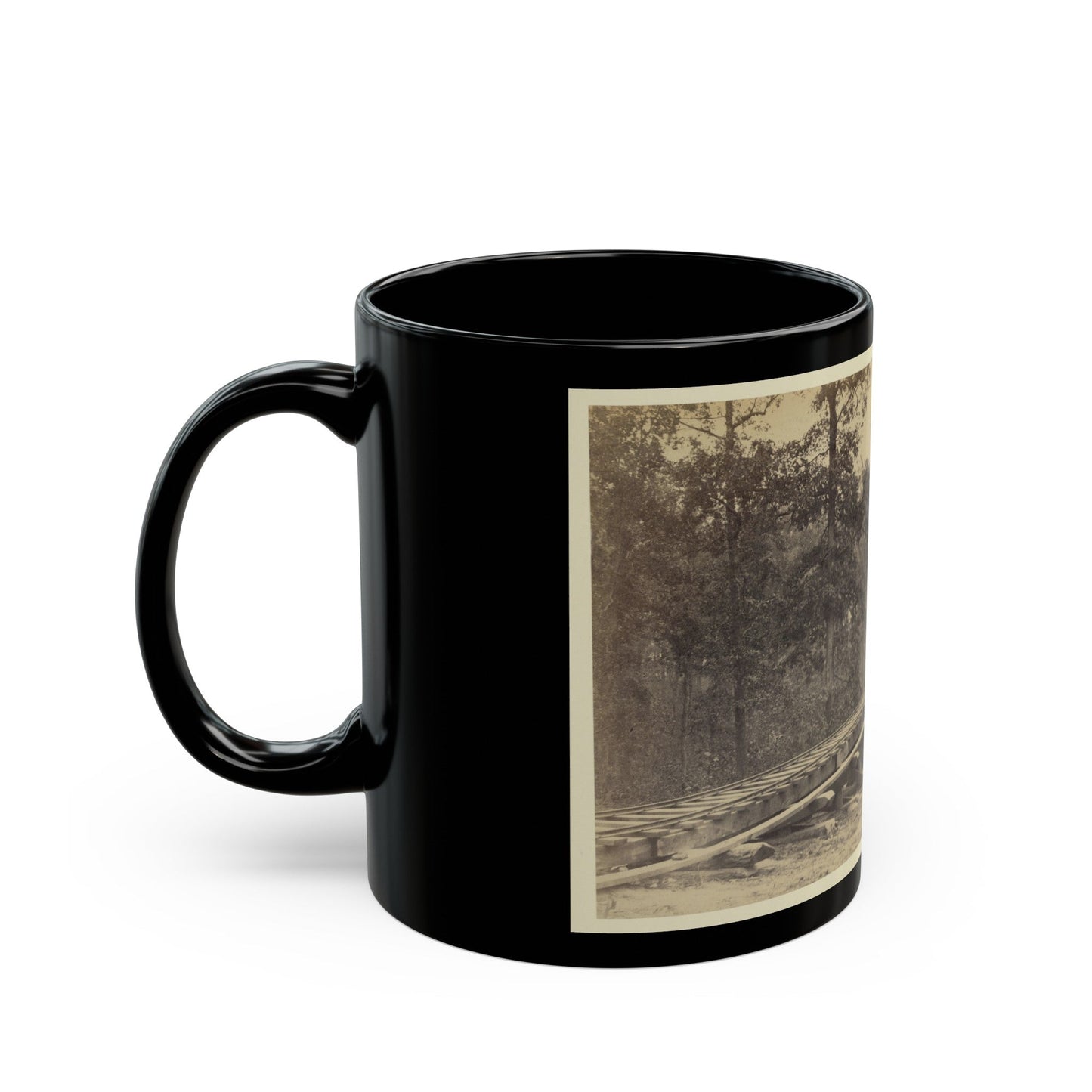 Railroad Bridge With Timber Trestles (U.S. Civil War) Black Coffee Mug-The Sticker Space