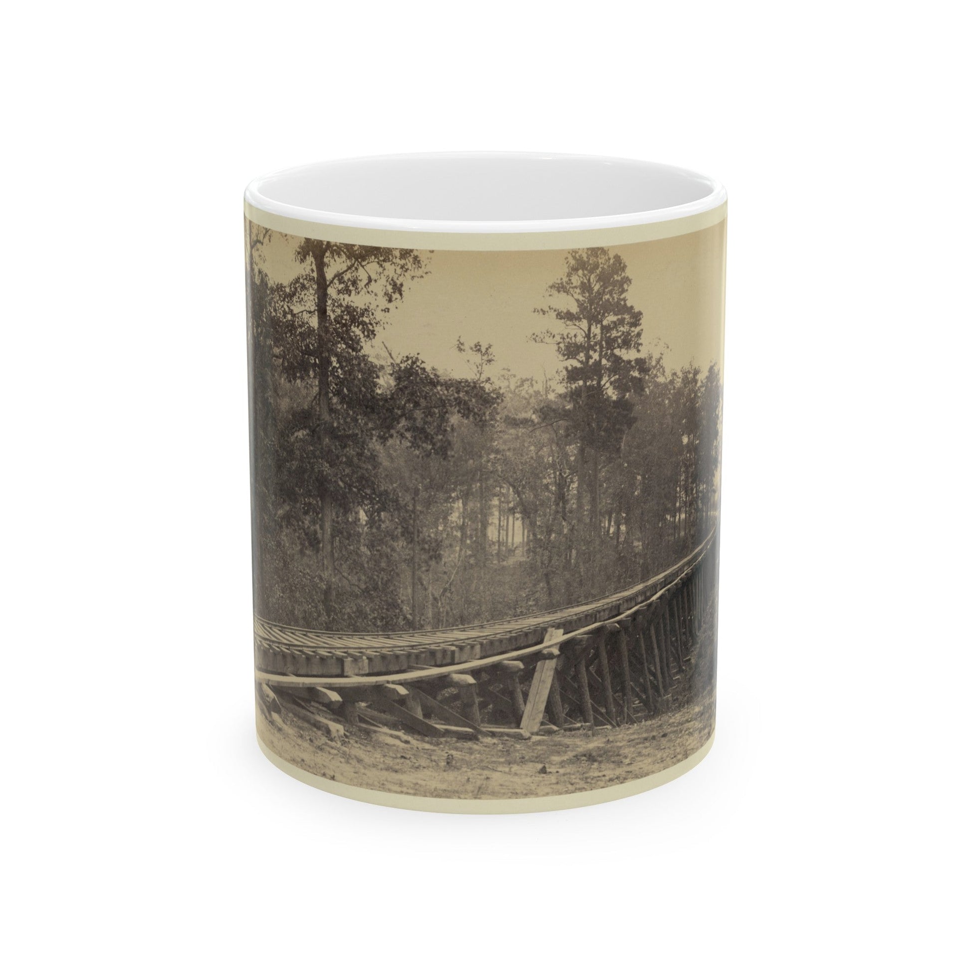 Railroad Bridge With Timber Trestles (U.S. Civil War) White Coffee Mug-11oz-The Sticker Space