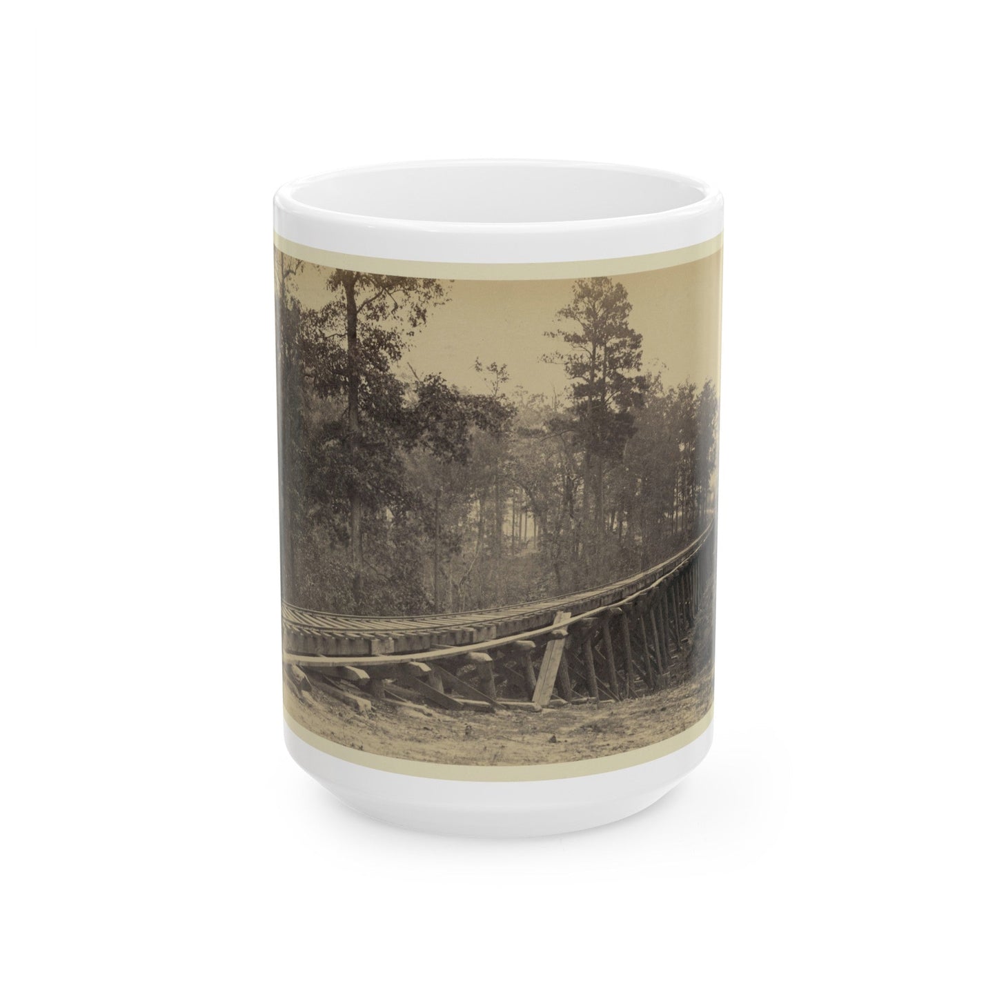 Railroad Bridge With Timber Trestles (U.S. Civil War) White Coffee Mug-15oz-The Sticker Space