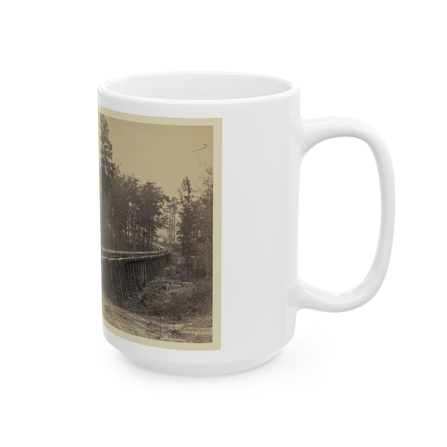 Railroad Bridge With Timber Trestles (U.S. Civil War) White Coffee Mug-The Sticker Space