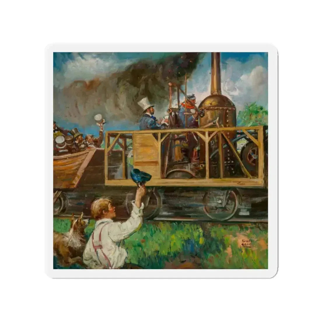 Railroad Celebration (Magazine Illustration) Refrigerator Magnet 3 Inch Die-Cut - The Sticker Space