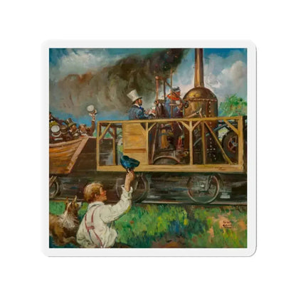Railroad Celebration (Magazine Illustration) Refrigerator Magnet 3 Inch Die-Cut - The Sticker Space