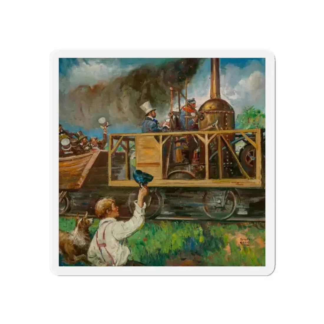 Railroad Celebration (Magazine Illustration) Refrigerator Magnet 6 Inch Die-Cut - The Sticker Space