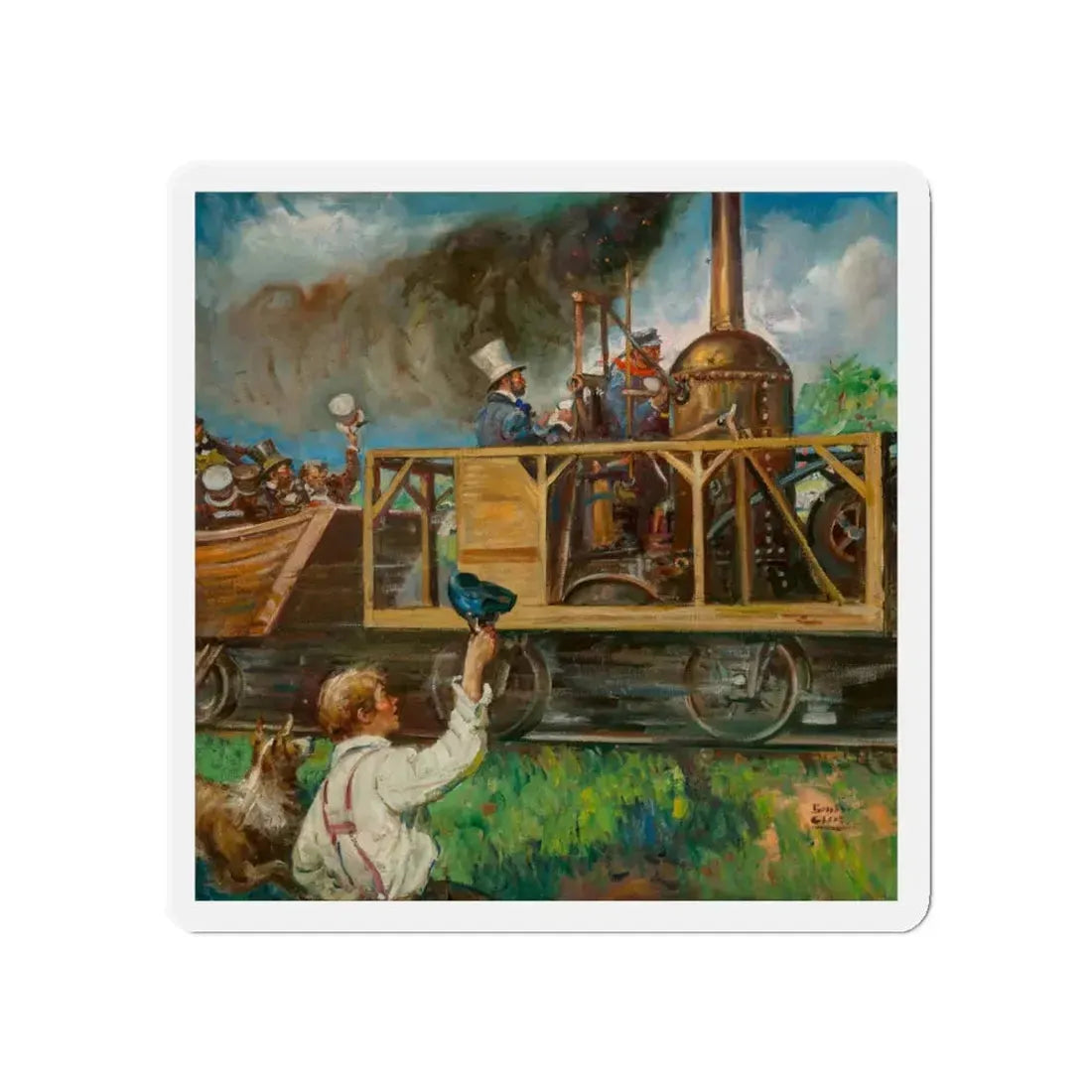 Railroad Celebration (Magazine Illustration) Refrigerator Magnet - The Sticker Space