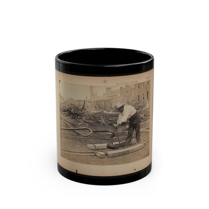 Railroad Construction Worker Straightening Track; Pile Of Twisted Rails In Background. 1862-63 (U.S. Civil War) Black Coffee Mug-11oz-The Sticker Space